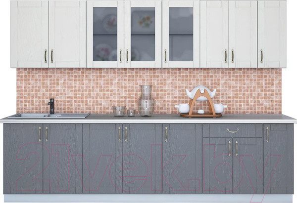 Изображение товара Кухонный гарнитур Интерлиния Мила Крафт 2.9 (дуб серый/дуб полярный/травертин серый)