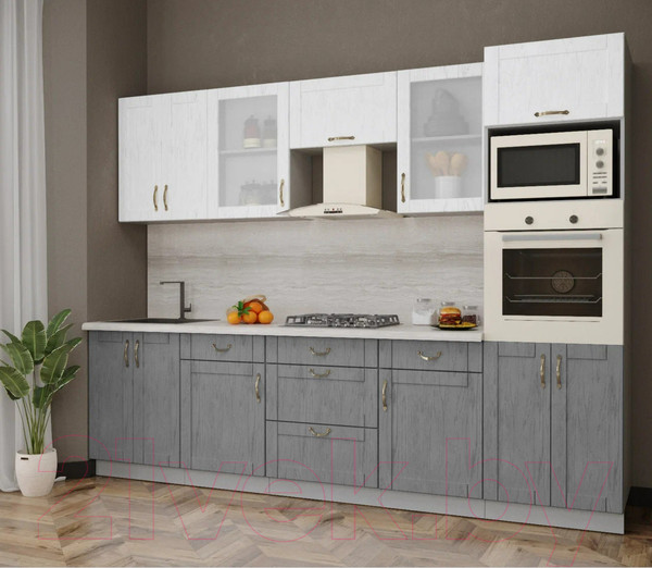 Изображение товара Кухонный гарнитур Интерлиния Мила Крафт 2.8 (дуб серый/дуб полярный/травертин серый)