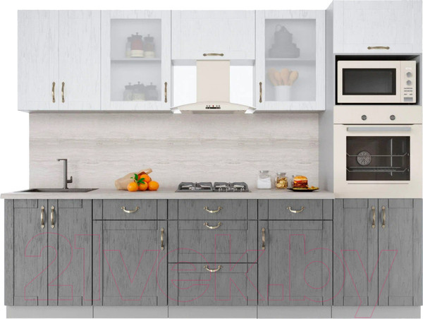 Изображение товара Кухонный гарнитур Интерлиния Мила Крафт 2.8 (дуб серый/дуб полярный/травертин серый)