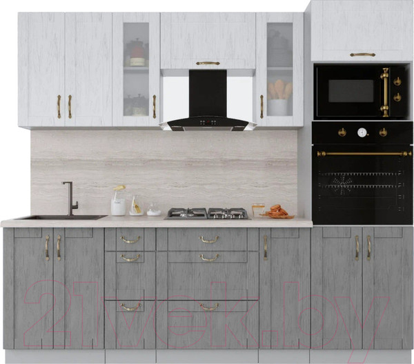 Изображение товара Кухонный гарнитур Интерлиния Мила Крафт 2.4 (дуб серый/дуб полярный/травертин серый)