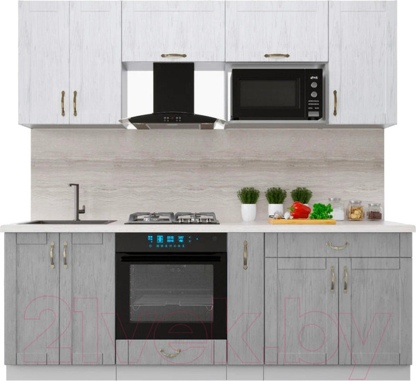 Изображение товара Кухонный гарнитур Интерлиния Мила Крафт 2.2 (дуб серый/дуб полярный/травертин серый)