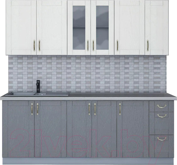 Изображение товара Кухонный гарнитур Интерлиния Мила Крафт 2.1 (дуб серый/дуб полярный/травертин серый)