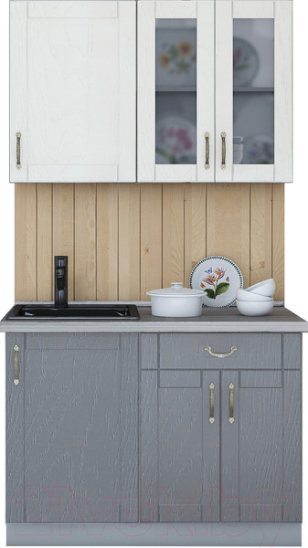 Изображение товара Кухонный гарнитур Интерлиния Мила Крафт 1.1 (дуб серый/дуб полярный/травертин серый)
