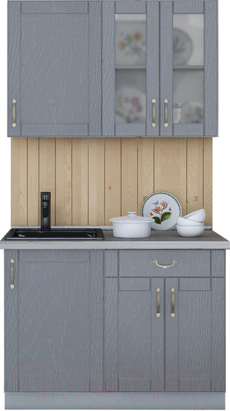 Изображение товара Кухонный гарнитур Интерлиния Мила Крафт 1.1 (дуб серый/дуб серый/травертин серый)
