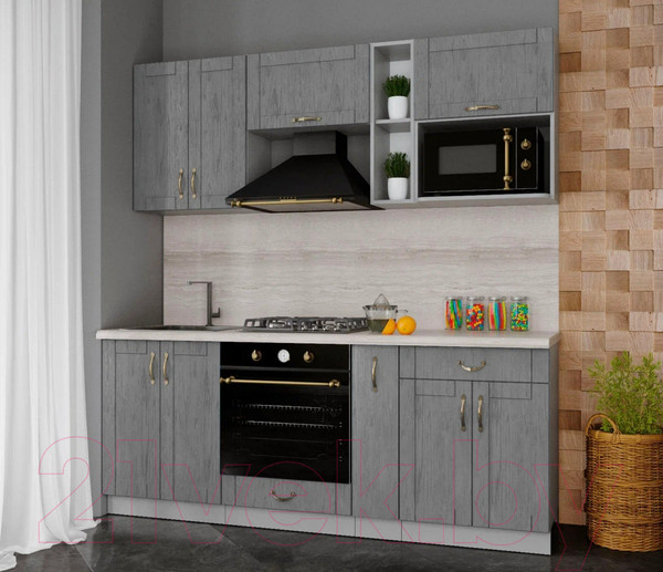 Изображение товара Кухонный гарнитур Интерлиния Мила Крафт 2.0 (дуб серый/дуб серый/травертин серый)