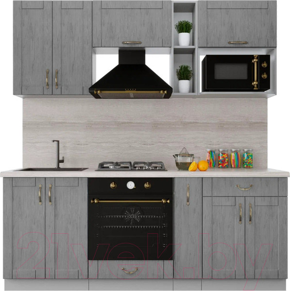 Изображение товара Кухонный гарнитур Интерлиния Мила Крафт 2.0 (дуб серый/дуб серый/травертин серый)