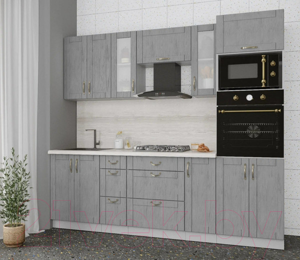 Изображение товара Кухонный гарнитур Интерлиния Мила Крафт 2.4 (дуб серый/дуб серый/травертин серый)