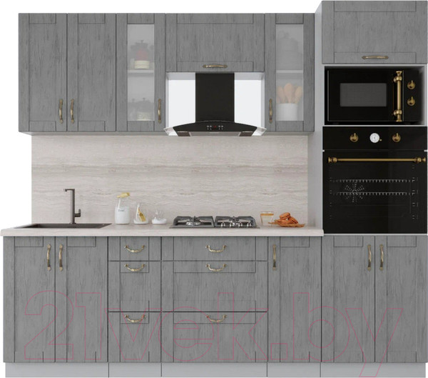 Изображение товара Кухонный гарнитур Интерлиния Мила Крафт 2.4 (дуб серый/дуб серый/травертин серый)