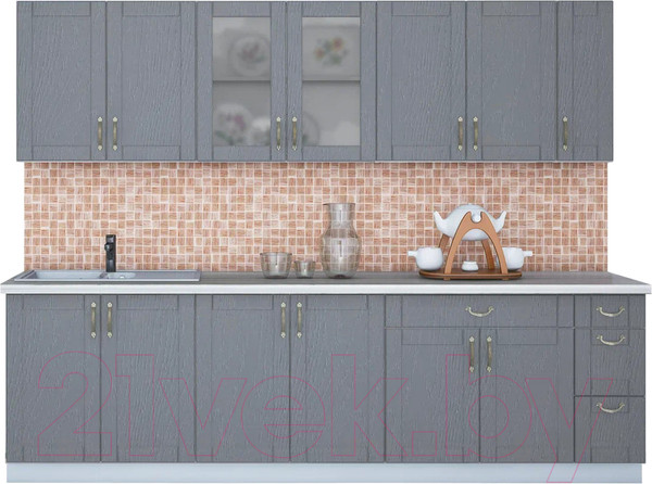 Изображение товара Кухонный гарнитур Интерлиния Мила Крафт 2.7 (дуб серый/дуб серый/травертин серый)