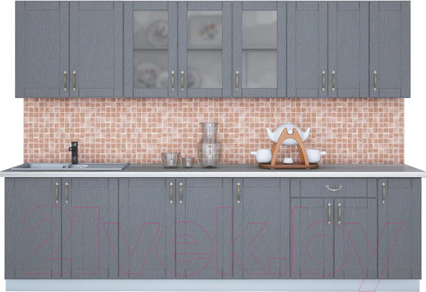 Изображение товара Кухонный гарнитур Интерлиния Мила Крафт 2.9 (дуб серый/дуб серый/травертин серый)