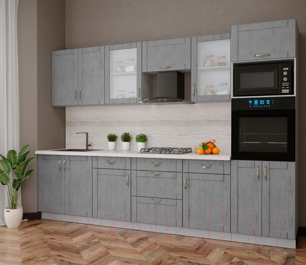 Изображение товара Кухонный гарнитур Интерлиния Мила Крафт 3.0 (дуб серый/дуб серый/травертин серый)