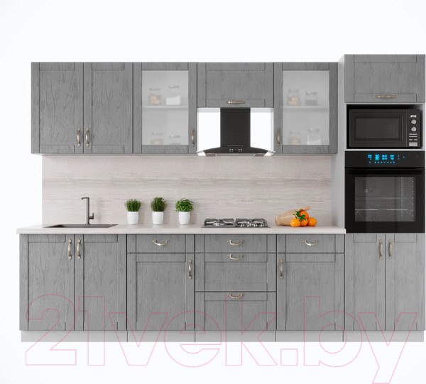 Изображение товара Кухонный гарнитур Интерлиния Мила Крафт 3.0 (дуб серый/дуб серый/травертин серый)