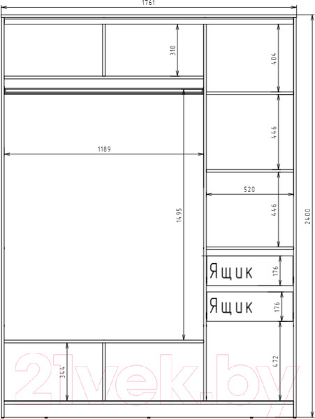 Изображение товара Шкаф-купе Рэйгрупп 176 VVX Elgon РГ-03.05 (венге/хром)