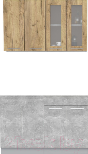 Изображение товара Кухонный гарнитур Интерлиния Мила 12 без столешницы (дуб золотой/бетон)