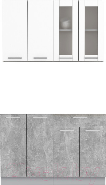 Изображение товара Кухонный гарнитур Интерлиния Мила 12 без столешницы (белый платинум/бетон)