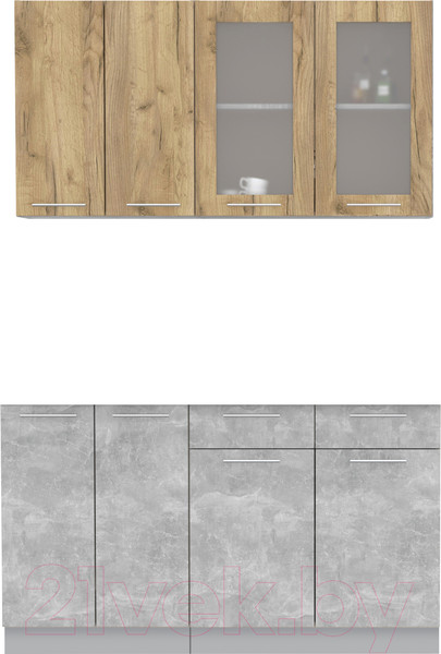 Изображение товара Кухонный гарнитур Интерлиния Мила 14-60 без столешницы (дуб золотой/бетон)