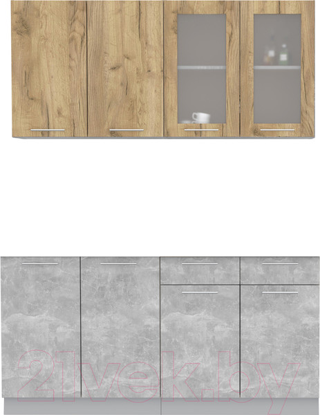 Изображение товара Кухонный гарнитур Интерлиния Мила 16 без столешницы (дуб золотой/бетон)