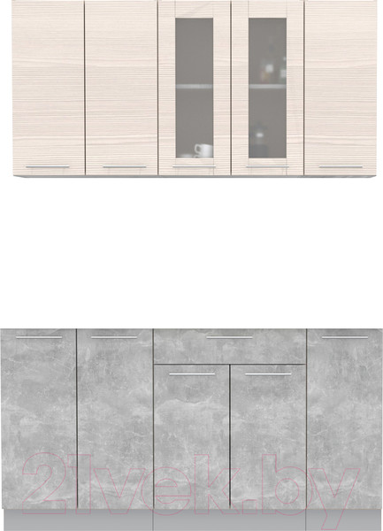 Изображение товара Кухонный гарнитур Интерлиния Мила 15 без столешницы (вудлайн кремовый/бетон)