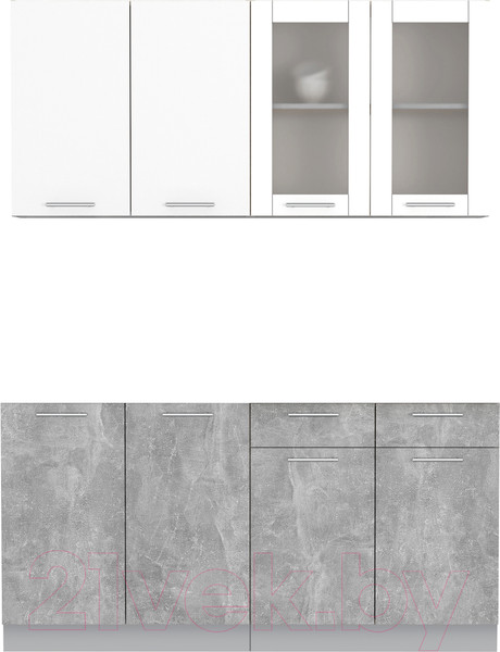 Изображение товара Кухонный гарнитур Интерлиния Мила 16 без столешницы (белый платинум/бетон)