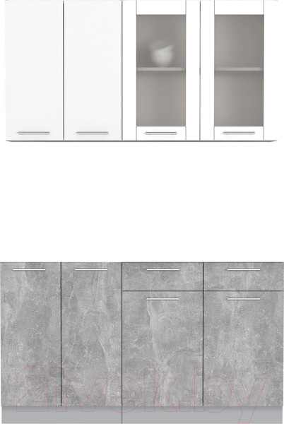 Изображение товара Кухонный гарнитур Интерлиния Мила 14-60 без столешницы (белый платинум/бетон)