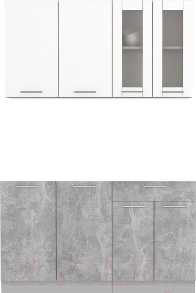 Изображение товара Кухонный гарнитур Интерлиния Мила 14 без столешницы (белый платинум/бетон)