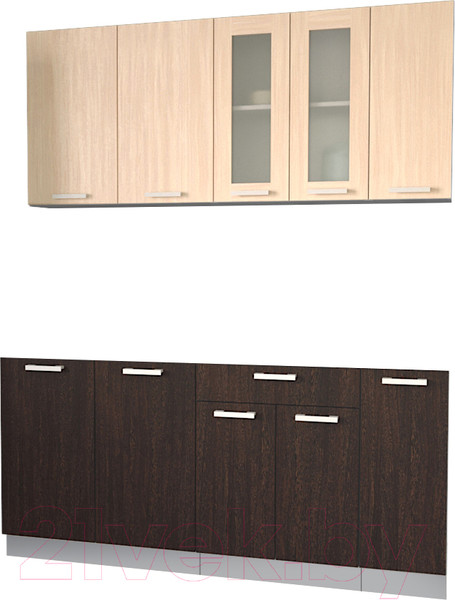 Изображение товара Кухонный гарнитур Интерлиния Мила 17 без столешницы (дуб молочный/дуб венге)