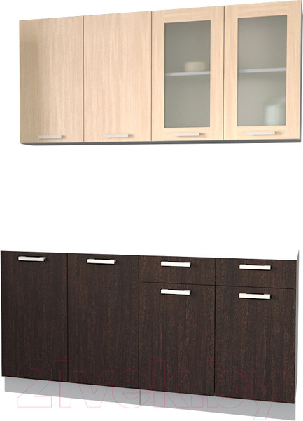 Изображение товара Кухонный гарнитур Интерлиния Мила 16 без столешницы (дуб молочный/дуб венге)