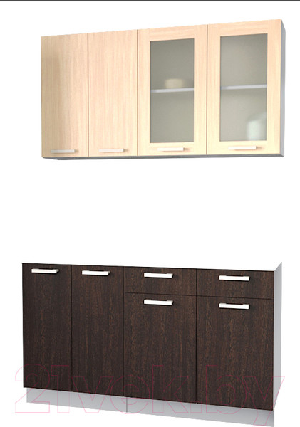 Изображение товара Кухонный гарнитур Интерлиния Мила 14-60 без столешницы (дуб молочный/дуб венге)