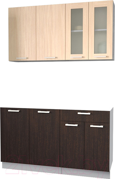 Изображение товара Кухонный гарнитур Интерлиния Мила 14 без столешницы (дуб молочный/дуб венге)