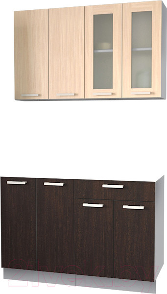 Изображение товара Кухонный гарнитур Интерлиния Мила 12 без столешницы (дуб молочный/дуб венге)