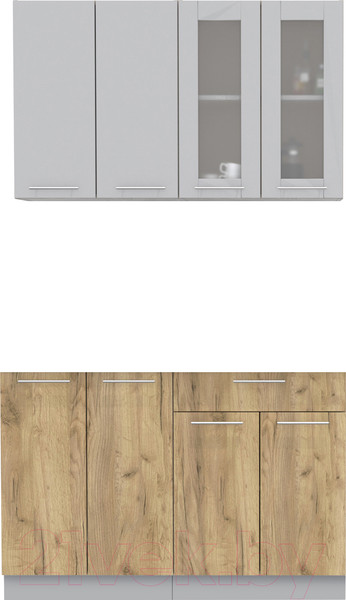 Изображение товара Кухонный гарнитур Интерлиния Мила 12 без столешницы (серебристый/дуб золотой)