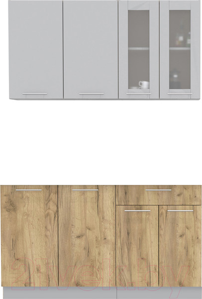 Изображение товара Кухонный гарнитур Интерлиния Мила 14 без столешницы (серебристый/дуб золотой)