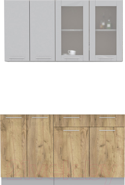 Изображение товара Кухонный гарнитур Интерлиния Мила 14-60 без столешницы (серебристый/дуб золотой)