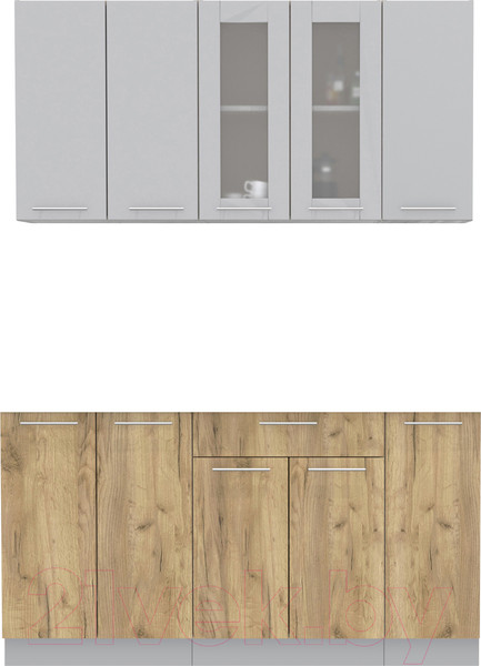 Изображение товара Кухонный гарнитур Интерлиния Мила 15 без столешницы (серебристый/дуб золотой)