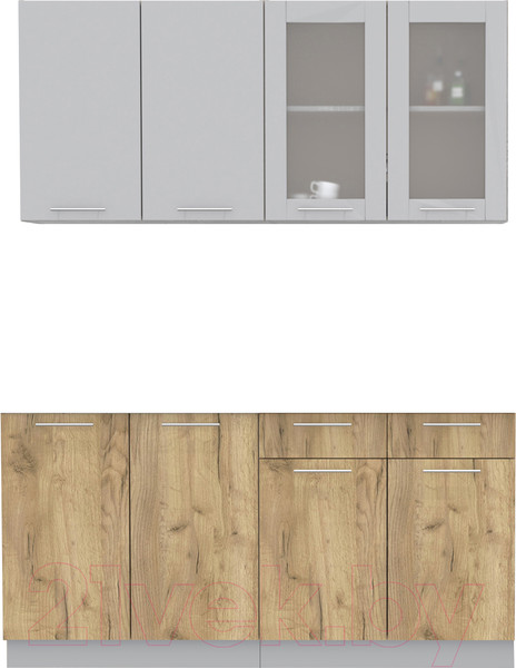 Изображение товара Кухонный гарнитур Интерлиния Мила 16 без столешницы (серебристый/дуб золотой)