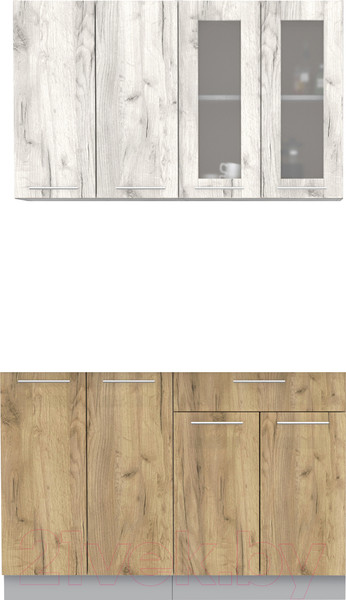 Изображение товара Кухонный гарнитур Интерлиния Мила 12 без столешницы (дуб белый/дуб золотой)