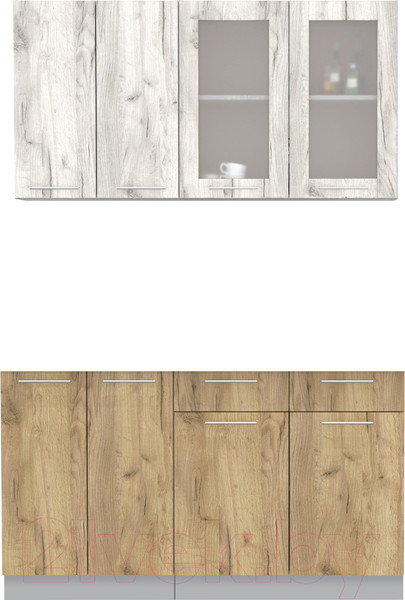 Изображение товара Кухонный гарнитур Интерлиния Мила 14-60 без столешницы (дуб белый/дуб золотой)