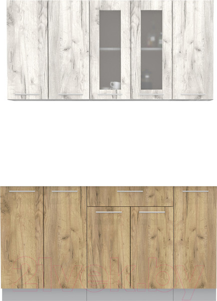 Изображение товара Кухонный гарнитур Интерлиния Мила 15 без столешницы (дуб белый/дуб золотой)