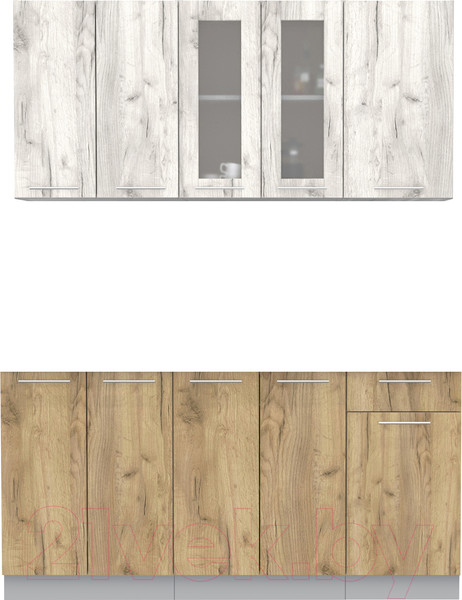 Изображение товара Кухонный гарнитур Интерлиния Мила 16-60 без столешницы (дуб белый/дуб золотой)