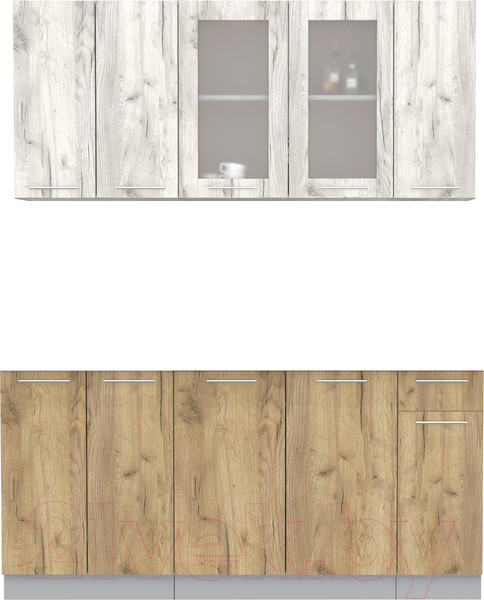 Изображение товара Кухонный гарнитур Интерлиния Мила 17-60 без столешницы (дуб белый/дуб золотой)