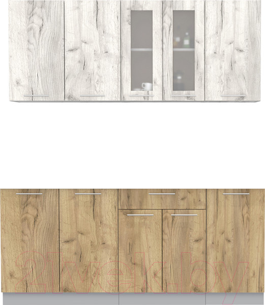 Изображение товара Кухонный гарнитур Интерлиния Мила 18 Без столешницы (дуб белый/дуб золотой)