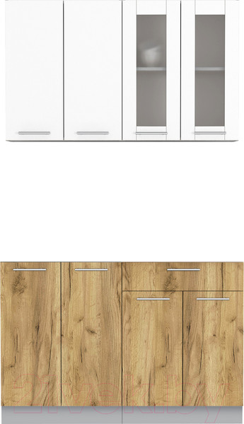 Изображение товара Кухонный гарнитур Интерлиния Мила 12 без столешницы (белый платинум/дуб золотой)