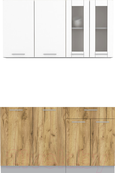 Изображение товара Кухонный гарнитур Интерлиния Мила 14 без столешницы (белый платинум/дуб золотой)