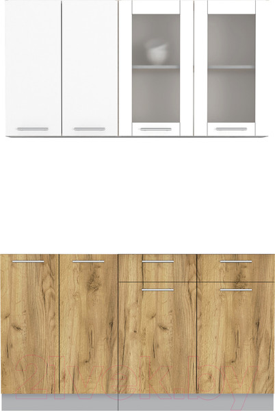 Изображение товара Кухонный гарнитур Интерлиния Мила 14-60 без столешницы (белый платинум/дуб золотой)