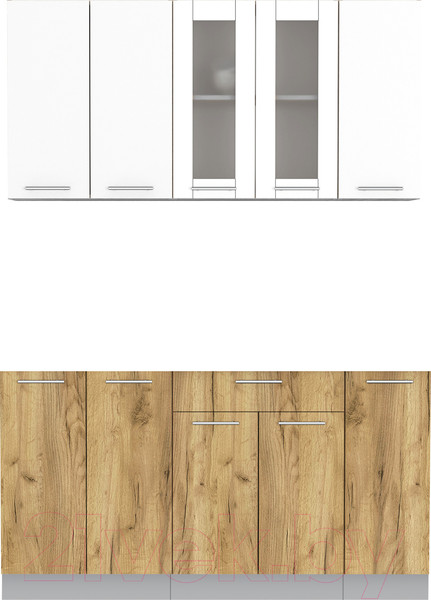 Изображение товара Кухонный гарнитур Интерлиния Мила 15 без столешницы (белый платинум/дуб золотой)