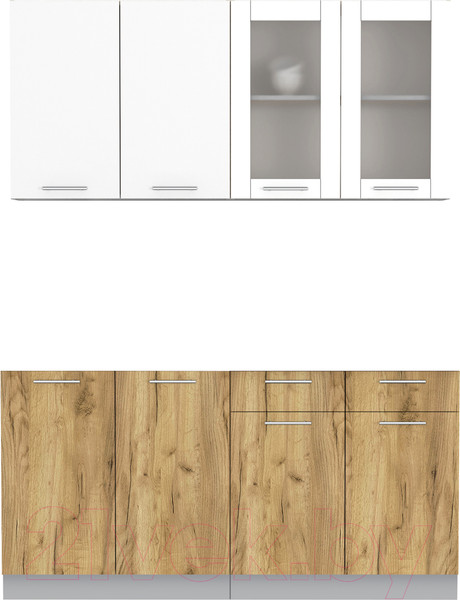 Изображение товара Кухонный гарнитур Интерлиния Мила 16 без столешницы (белый платинум/дуб золотой)