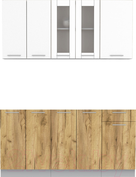 Изображение товара Кухонный гарнитур Интерлиния Мила 16-60 без столешницы (белый платинум/дуб золотой)