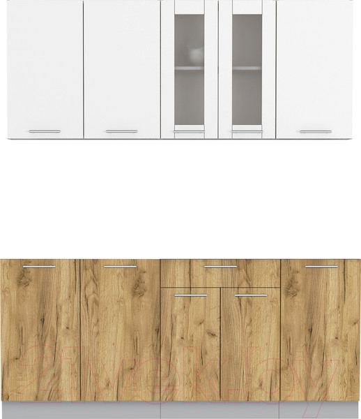 Изображение товара Кухонный гарнитур Интерлиния Мила 18 Без столешницы (белый платинум/дуб золотой)