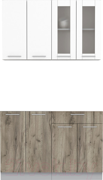 Изображение товара Кухонный гарнитур Интерлиния Мила 12 без столешницы (белый платинум/дуб серый)