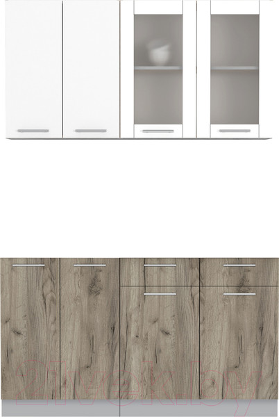 Изображение товара Кухонный гарнитур Интерлиния Мила 14-60 без столешницы (белый платинум/дуб серый)